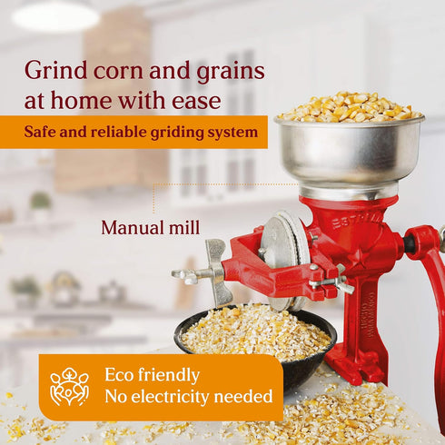 Estrella Cast Iron Manual Crank Corn Grain Grinder, 14" Tall & 5" Hopper