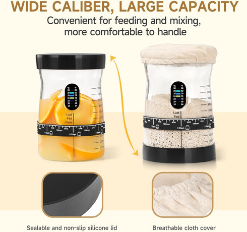 Sourdough Starter Kit - 50 Oz Wide Bore Jar, Thermometer, Feeding Band for Perfect Sourdough Baking Supplies