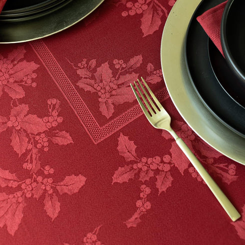 60" 104" Benson Mills Holiday Elegance Heavyweight Engineered Jacquard Fabric Table Cloth, Holiday, Winter