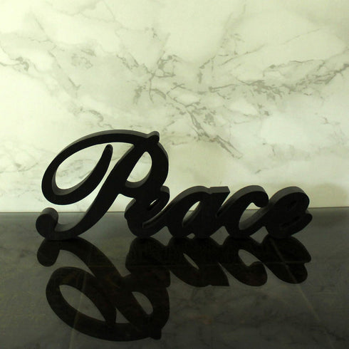 CVHOMEDECO. Matt Black Wooden Words Sign, Free Standing Peace Desk/Table/Shelf/Home Wall Decoration, 11 x 4-1/4 x 1 Inch