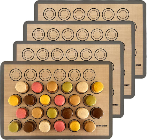 Macaron Baking Mats - Pack of 4, Half Sheet Size, Silicone Baking Sheets for Perfect Macarons & Cookies, Heat Resistant