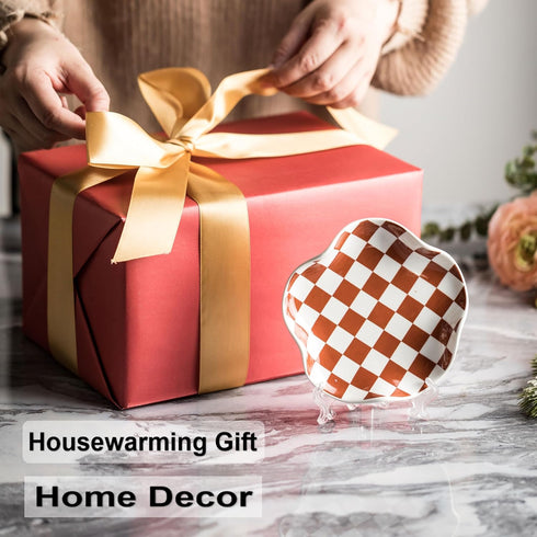 Spoon Rest for Stove Top, Checkered Ceramic Spoon Holder for Kitchen Counter