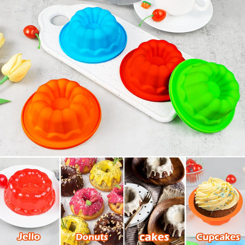 Webake Silicone Mini Bunt Cake Molds, 4 Inch Fluted Tube Cake Pan, 8 Pack Non-stick