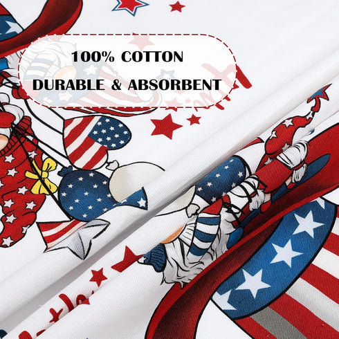 4th of July Patriotic Kitchen Towel, 100% Cotton Independence Day Gnome Quick Dry Stars and Stripes Flag Tea Towels