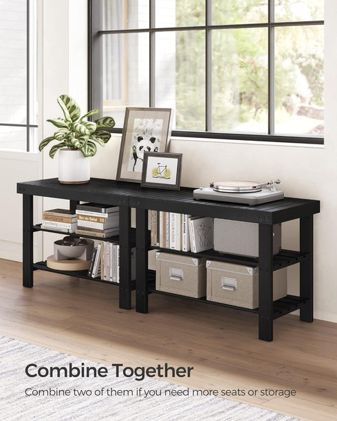3-Tier 286 lb, 11.3 27.6 17.8 Inches, ULBS04H SONGMICS Shoe Rack Bench, Bamboo Shoe Storage Organizer, Entryway Bench