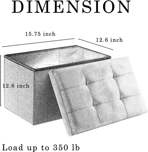 CUYOCA Storage Ottoman Cube Small Footrest Foldable Seat Foot Stools Square Tufted Ottoman Linen Black