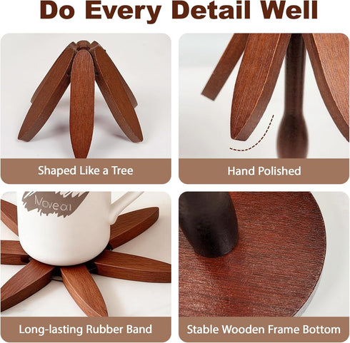 Buanson 5 1 Wooden Tree Trivets for Hot Dishes, Foldable Kitchen Wooden Trivet for Pan, Pot, Bowl, Teapot, Hot Pot