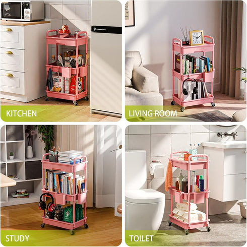 Sorgion 3 Tier Rolling Cart Organizer,Laundry Room Bathroom Organizers and Storage Office Shelves Mobile Shelving Unit
