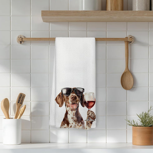 16x24 Inch Funny Wine German Shorthaired Pointer Kitchen Towels, German Shorthaired Pointer Gifts Dish Tea Towels
