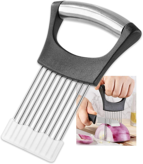 Mumulo Stainless Steel Onion Slicer for Onions, Tomatoes, Eggs, and Vegetables with Protective Cover (Black)