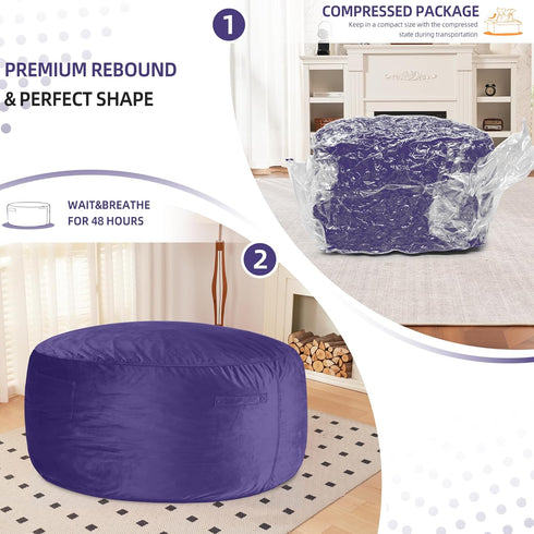 3Ft 3' HABUTWAY Bean Bag Chair Luxurious Velvet Ultra Soft Fur with High Rebound Memory Foam Bean Bag Chairs for Adults