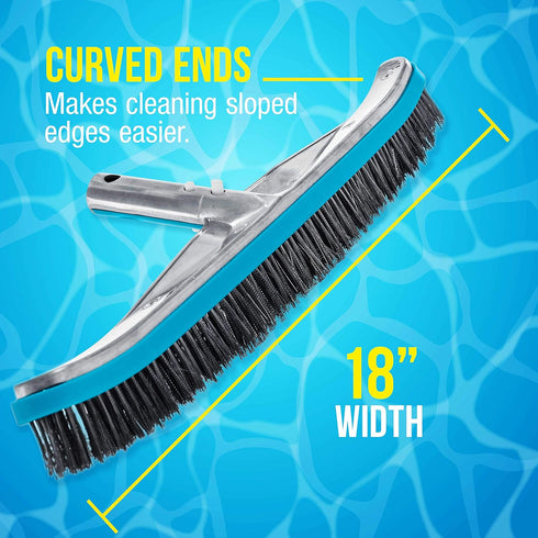 18" U.S. Pool Supply Pool Brush Head for Inground Pools - Stainless Steel Pool Brush, Metal Wire Bristles, Underwater