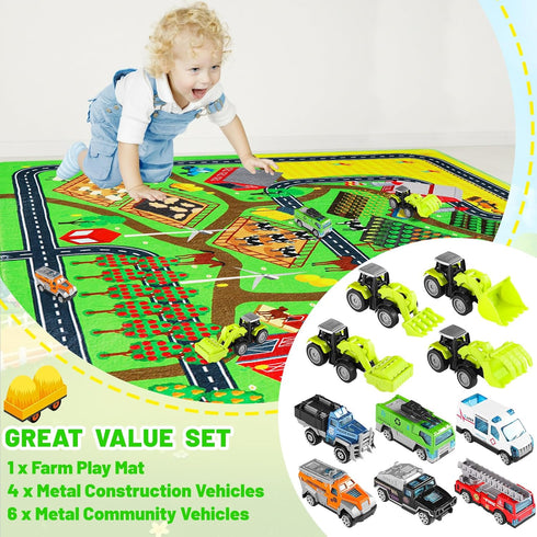 Mfmiudole Set 10 (4 6 Community 39.4"x59" Farm Play Rugs Gift - Vehicles Construction Trucks + Cars), Traffic Rug