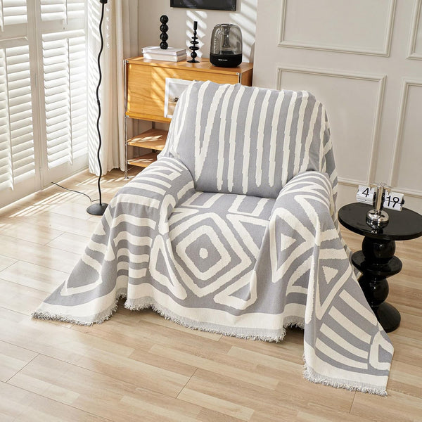 VClife Bohemian Aztec Accent Chair Cover 71"x71", Gray White Geometric Tribal Chenille