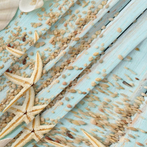 Beach Fitted Round Table Cloth, Summer Wood Starfish Outdoor Table Cover with Elastic Edge (Fit for 40"-44" Tables)