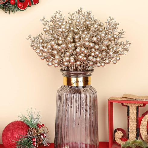 36Pcs 9.5 Inch HOHOTIME Christmas Glitter Berries Stems, Artificial Christmas Tree Picks for Christmas Tree Decorations