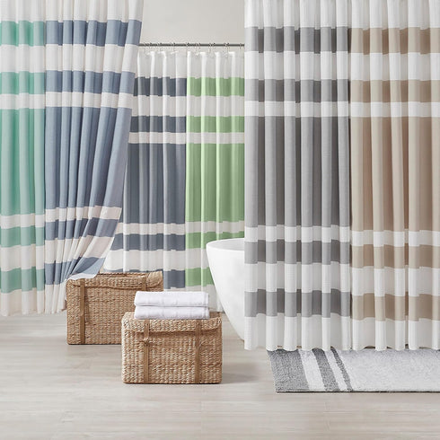 Madison Park Shower Curtain, Waffle Weave Striped Design Fabric, 72"x72", Blue, with 3M Scotchgard Moisture Management