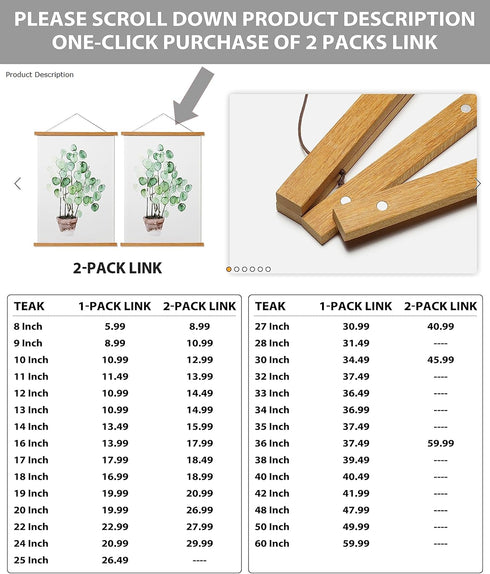 Magnetic Poster Hanger Frame for 24x36, 24x30, 24x32 Movie Music Posters Wall Art, Teak Wood Picture Frames for Large
