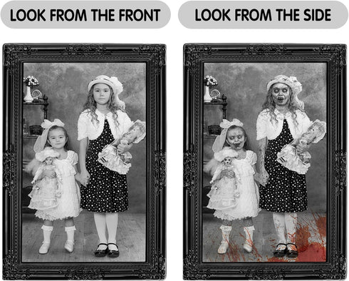 3D Changing Face Moving Portrait Pictures Frames, Halloween Decorations Indoor, 4 Pack for Scary Haunted Mansion Decor