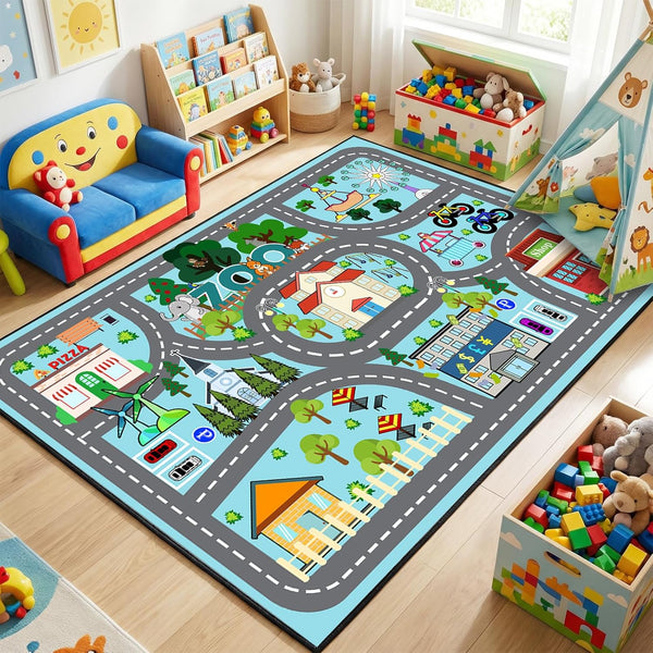 Car Rug Play Mat - Road Rug for Kids Boys Room, Fun