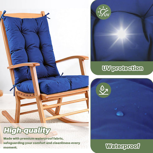 QemoraHome Set Outdoor Rocking Chair Cushion Waterproof Weather Resistant Tufted with Ties, Non-Slip High Back Chair