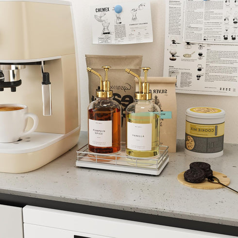 Oak Bathroom Trays for Counter, 7" L Small Wooden Vanity Tray for Perfume, Hand Soap, and Mouthwash Dispenser