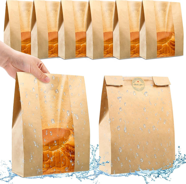 Bread Bags for Homemade Bread - Sourdough Paper Bags with Window, 50% Thicker, 25 Count with Cute Sealing Stickers