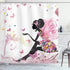 Ambesonne Girls Shower Curtain, Pink Butterfly Girl with Floral Dress, Fabric Bathroom Decor Set, 84 Inches