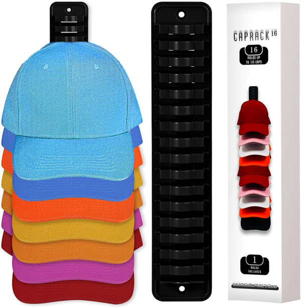 Hat Rack for Baseball Caps, 1 Pack Organizer Display Holds Up To 16 Hats, Adhesive or Drilling Cap Storage Hook
