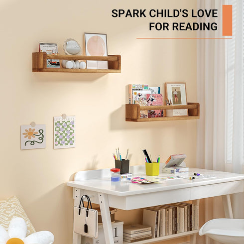 Heimlove 16 inch Set 2 Nursery Floating Shelves, Nursery Book Shelves for Wall, Bookshelf for Kids Solid Wood Mounted