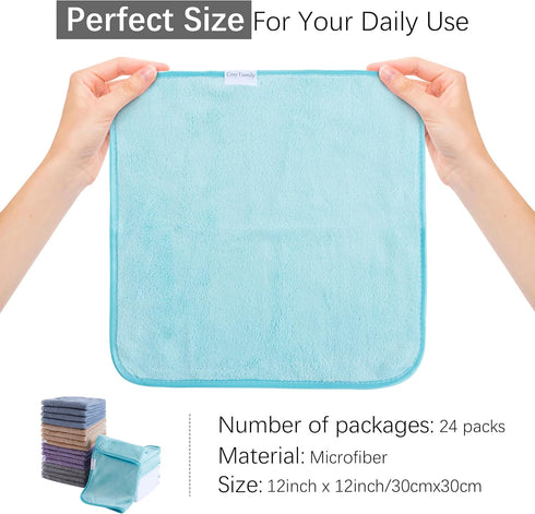 Cosy Family 24 Pack Set 12 12 inches, Soft Washcloths - x Quick Drying - Highly Absorbent Coral Velvet Fingertip Towel