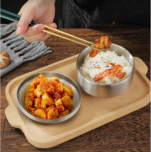 Stainless Steel Rice Bowl with Lid, Set of 2, for Korean Kitchen Restaurant, Double-walled Metal Bowls, Multi-Purpose Insulated Soup Bowls Snacks Bowls (13cm Silver) by Aynaxcol