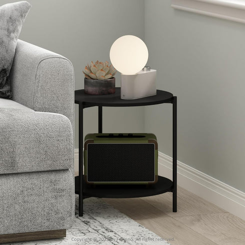 2-Tier 15.55 10.58 5.46 inches, Furinno Besi Modern Round Side End Table with Sturdy Metal Legs, (W) x (H) x (D)
