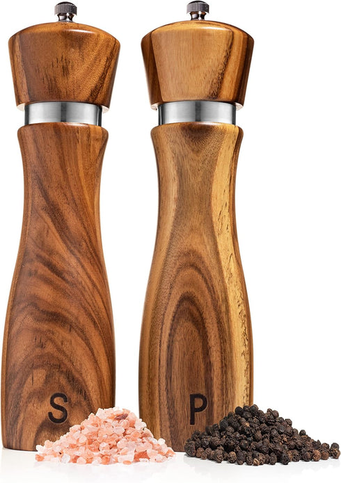 Gennua Kitchen Wooden Salt and Pepper Grinder Set: Refillable Salt & Pepper