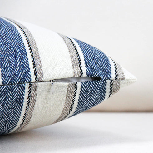 JOJUSIS Stripe Throw Pillow Covers Pack of 2, 18 x 18 Inch Blue Farmhouse Pillowcases