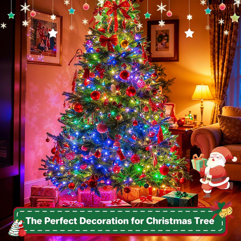 200FT 600LED 8 Christmas Lights Plug in,Outdoor Indoor Fairy Lights with Timer and Modes,Christmas Tree Lights