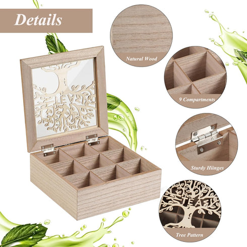 handrong Tea Box Organizer,Wood Teas Bag Holder,Tea Organizers and Storage,Teas Organizer with Tree Pattern for Home