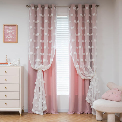 84 Inches Grommet 52 84 Inch MYSKY HOME Pink Curtains for Girls Bedroom Long Blackout Nursery Curtains Double Layer Pom
