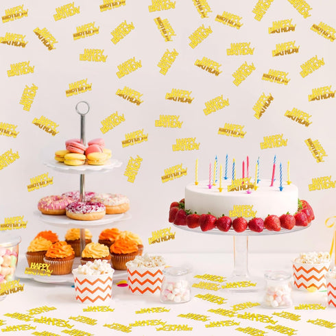 MARFOREVER Gold Happy Birthday Confetti Glitter, Birthday Party Metallic Foil Table Confetti Golden Birthday Cake
