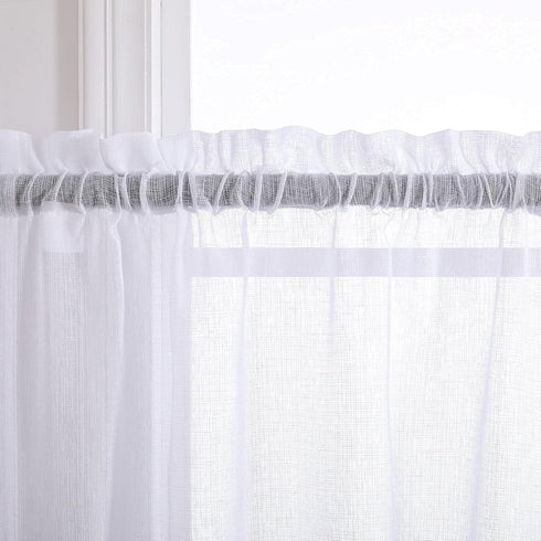 White Short Sheer Curtains, 36 Inch Length for Kitchen Door, 2 Panel Set for Small Window Decor