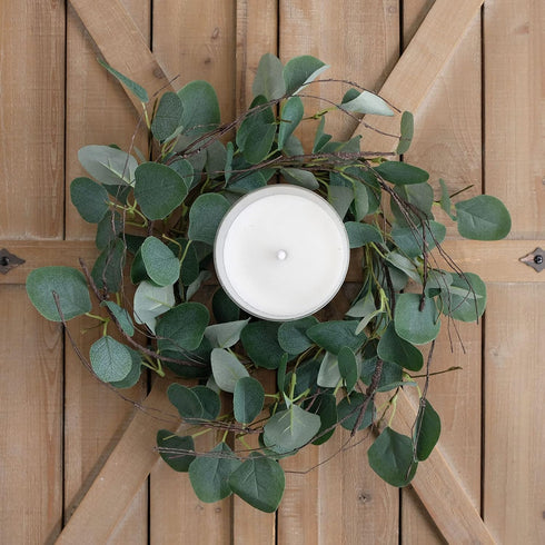 idyllic Eucalyptus Leaves Wreath, Metal Polyester Green Wreath 14 Inches for Front Door Decor