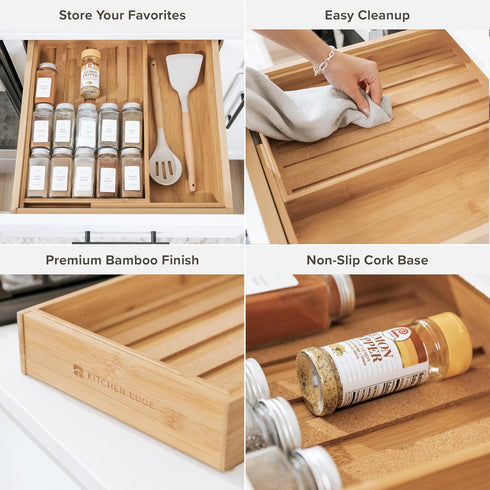 15 100% KitchenEdge Spice Drawer Organizer with Expandable Storage. Holds up to Spice Jars (Not Included), Non-Slip