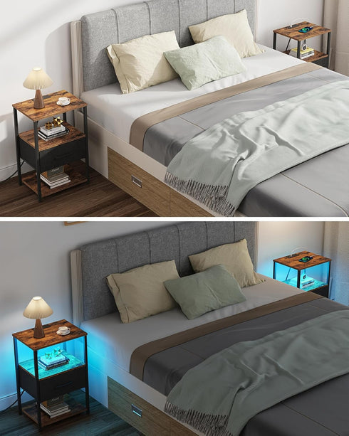 TB01BB069L TUTOTAK LED Nightstand, Night Stand with Charging Station, End Table, Bedside Table with Fabric Drawer