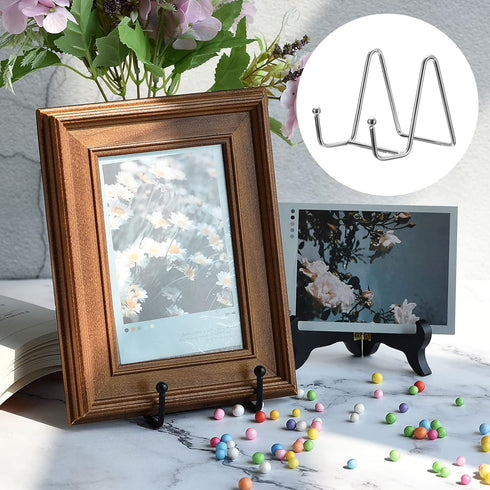 uxcell 3Pcs 3 Inch Iron Plate Stand for Display, Decorative Easel Holder for Picture Photo Book, Silver