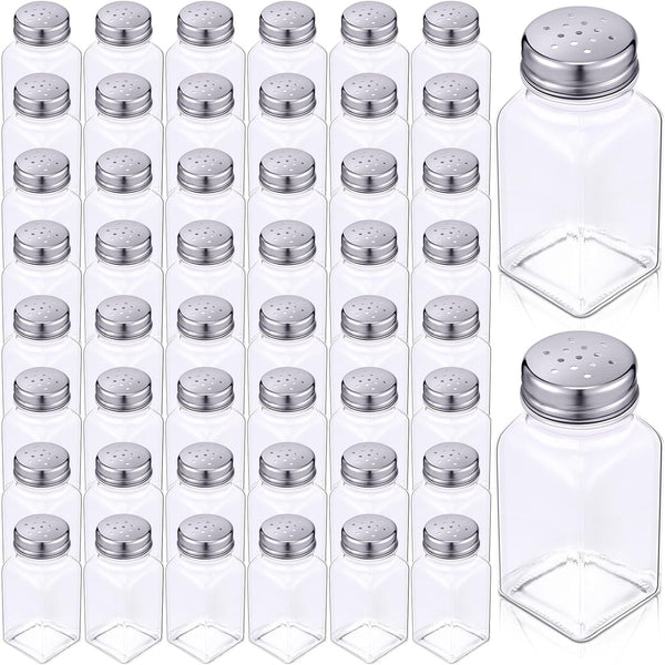 Bokon 48 Pack Glass Salt Shaker Bulk with Stainless Lids Tops 2.7oz