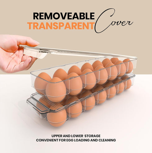 Utopia Home Egg Container with Lid and Handle for Refrigerator - Pack of 2 - Clear Stackable Holder for Kitchen Storage