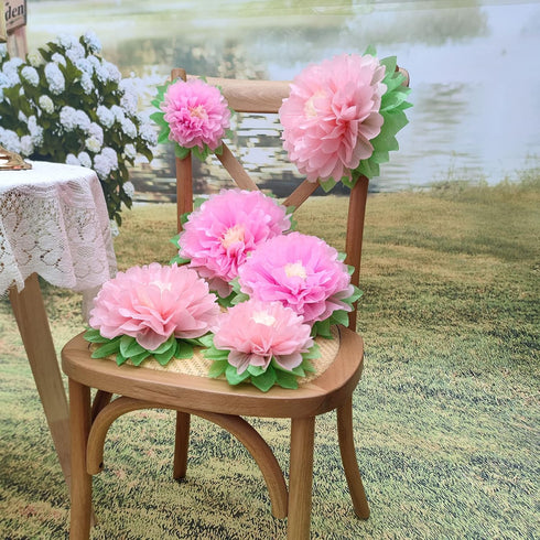 Pinks Flowers Decoration (Assorted 11''-7''), 6 pcs Artificial Tissue Paper Peony for Baby Girl Birthday