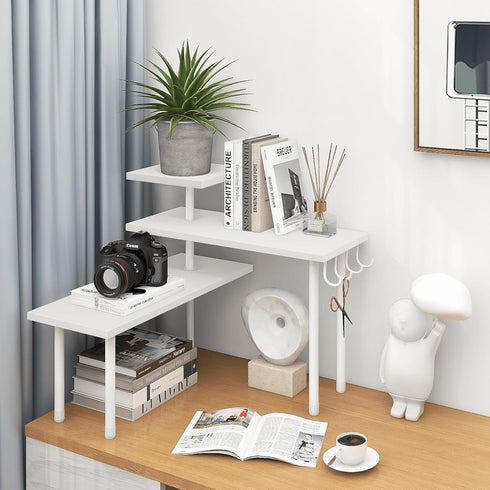 Homode Kitchen Countertop Organizer Corner Shelf, 3 Tier Wood Shelf for Makeup, Bathroom Storage, White
