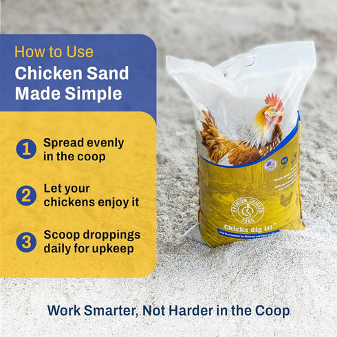 Premium Chicken Sand 50 lbs Dust-Free, Odor-Control Bedding for Chicken Coops, Nesting Boxes, and Runs Natural Poultry