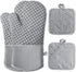 4 Pcs Oven Mitts and Pot Holders, High Heat Resistant 500 F Gloves for Baking, Cooking, Grilling (Light Gray)